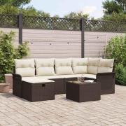 vidaXL Trädgårdsoffset med kudde med lagring 7 pcs Brun Poly rattan