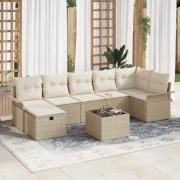 vidaXL Trädgårdsoffset med kudde med lagring 8 pcs Beige Poly rattan