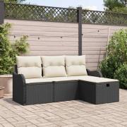 vidaXL Trädgårdsoffset med kudde med lagring 4 pcs Svart Poly rattan