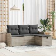 vidaXL Trädgårdsoffset med kudde med lagring 4 pcs Ljusgrå Poly rattan