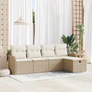 vidaXL Trädgårdsoffset med kudde med lagring 5 pcs Beige Poly rattan