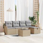vidaXL Trädgårdsoffset med kudde med lagring 6 pcs Beige Poly rattan