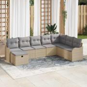 vidaXL Trädgårdsoffset med kudde med lagring 8 pcs Beige Poly rattan