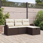 vidaXL Trädgårdsoffset med kudde med lagring 4 pcs Brun Poly rattan