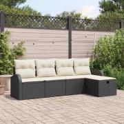 vidaXL Trädgårdsoffset med kudde med lagring 5 pcs Svart Poly rattan