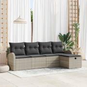 vidaXL Trädgårdsoffset med kudde med lagring 5 pcs Ljusgrå Poly rattan