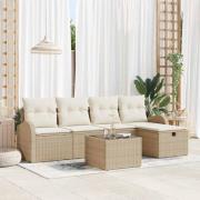 vidaXL Trädgårdsoffset med kudde med lagring 6 pcs Beige Poly rattan