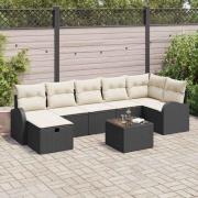 vidaXL Trädgårdsoffset med kudde med lagring 8 pcs Svart Poly rattan