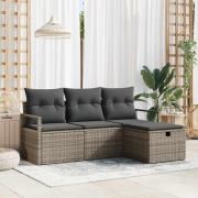 vidaXL Trädgårdsoffset med kudde med lagring 4 pcs Grå Poly rattan