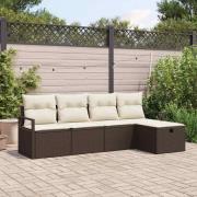 vidaXL Trädgårdsoffset med kudde med lagring 5 pcs Brun Poly rattan