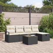 vidaXL Trädgårdsoffset med kudde med lagring 6 pcs Svart Poly rattan