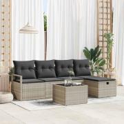 vidaXL Trädgårdsoffset med kudde med lagring 6 pcs Ljusgrå Poly rattan
