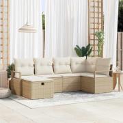 vidaXL Trädgårdsoffset med kudde med lagring 6 pcs Beige Poly rattan