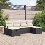 vidaXL Trädgårdsoffset med kudde med lagring 6 pcs Svart Poly rattan
