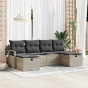 vidaXL Trädgårdsoffset med kudde med lagring 6 pcs Ljusgrå Poly rattan