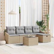 vidaXL Trädgårdsoffset 6 pcs Beige 55 x 55 x 37 cm Poly rattan