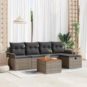 vidaXL Trädgårdsoffset med kudde med lagring 6 pcs Grå Poly rattan
