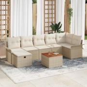 vidaXL Trädgårdsoffset med kudde med lagring 8 pcs Beige Poly rattan