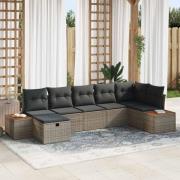 vidaXL Trädgårdsoffset med kudde 7 pcs Grå 55 x 62 x 69 cm Poly rattan