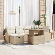 vidaXL Trädgårdsoffset med kudde med lagring 7 pcs Beige Poly rattan