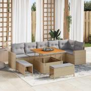 vidaXL Trädgårdsoffset 9 pcs Beige konstrotting