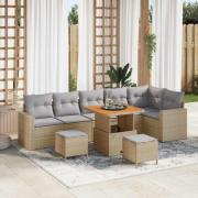 vidaXL Trädgårdsoffset 9 pcs Beige konstrotting
