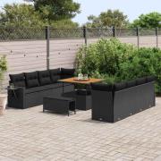 vidaXL Trädgårdsoffset med lagring 11 pcs Svart Poly rattan