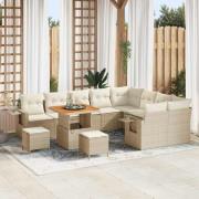 vidaXL Trädgårdsoffset 12 pcs Beige konstrotting