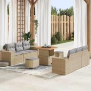 vidaXL Trädgårdsoffset med lagring 9 pcs Beige Poly rattan