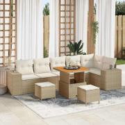 vidaXL Trädgårdsoffset 9 pcs Beige konstrotting