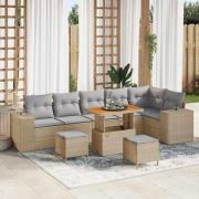 vidaXL Trädgårdsoffset 9 pcs Beige konstrotting