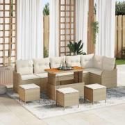 vidaXL Trädgårdsoffset med kudde 10 pcs Beige konstrotting