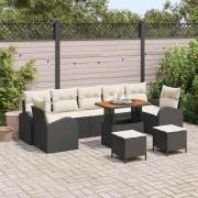 vidaXL Trädgårdsoffset med kudde 10 pcs Svart Poly rattan