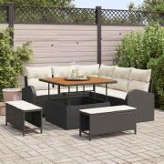 vidaXL Trädgårdsoffset med kudde 8 pcs Svart Poly rattan