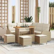 vidaXL Trädgårdsoffset med kudde 9 pcs Beige Poly rattan