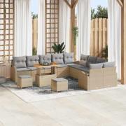 vidaXL Trädgårdsoffset med kudde 13 pcs Beige Poly rattan