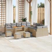 vidaXL Trädgårdsoffset med kudde 14 pcs Beige Poly rattan