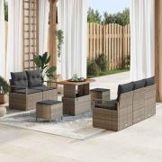 vidaXL Trädgårdsoffset med kudde 8 pcs Grå Poly rattan