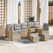 vidaXL Trädgårdsoffset med lagring 10 pcs Beige Poly rattan