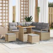 vidaXL Trädgårdsoffset med kudde 8 pcs Beige Poly rattan