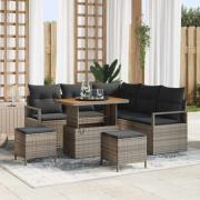 vidaXL Trädgårdsoffset med kudde 8 pcs Grå Poly rattan