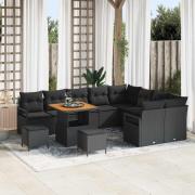 vidaXL Trädgårdsoffset med kudde 12 pcs Svart Poly rattan