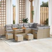 vidaXL Trädgårdsoffset med kudde 13 pcs Beige konstrotting