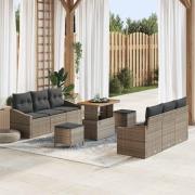 vidaXL Trädgårdsoffset med kudde 9 pcs Grå Poly rattan