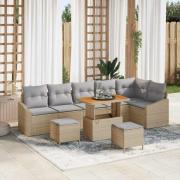 vidaXL Trädgårdsoffset med kudde 9 pcs Beige Poly rattan