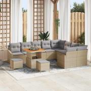 vidaXL Trädgårdsoffset med kudde 12 pcs Beige Poly rattan