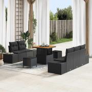 vidaXL Trädgårdsoffset med kudde 8 pcs Svart Poly rattan