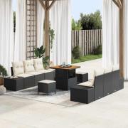vidaXL Trädgårdsoffset med kudde 9 pcs Svart Poly rattan