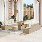 vidaXL Trädgårdsoffset med kudde 9 pcs Beige Poly rattan