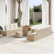 vidaXL Trädgårdsoffset med kudde 10 pcs Beige Poly rattan
